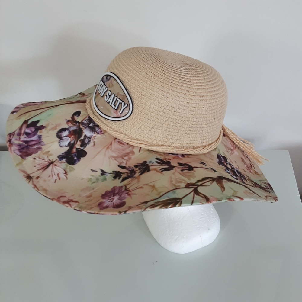 Lucky7 Wide Brim Sun Hat Floral Brim "Stay Salty"